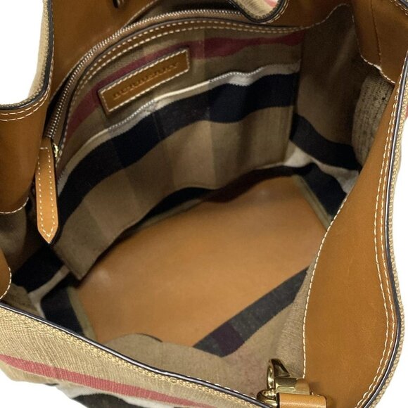 Auth Burberry 3945742 Beige Black Multi Canvas Leather Handbag - Picture 10 of 16